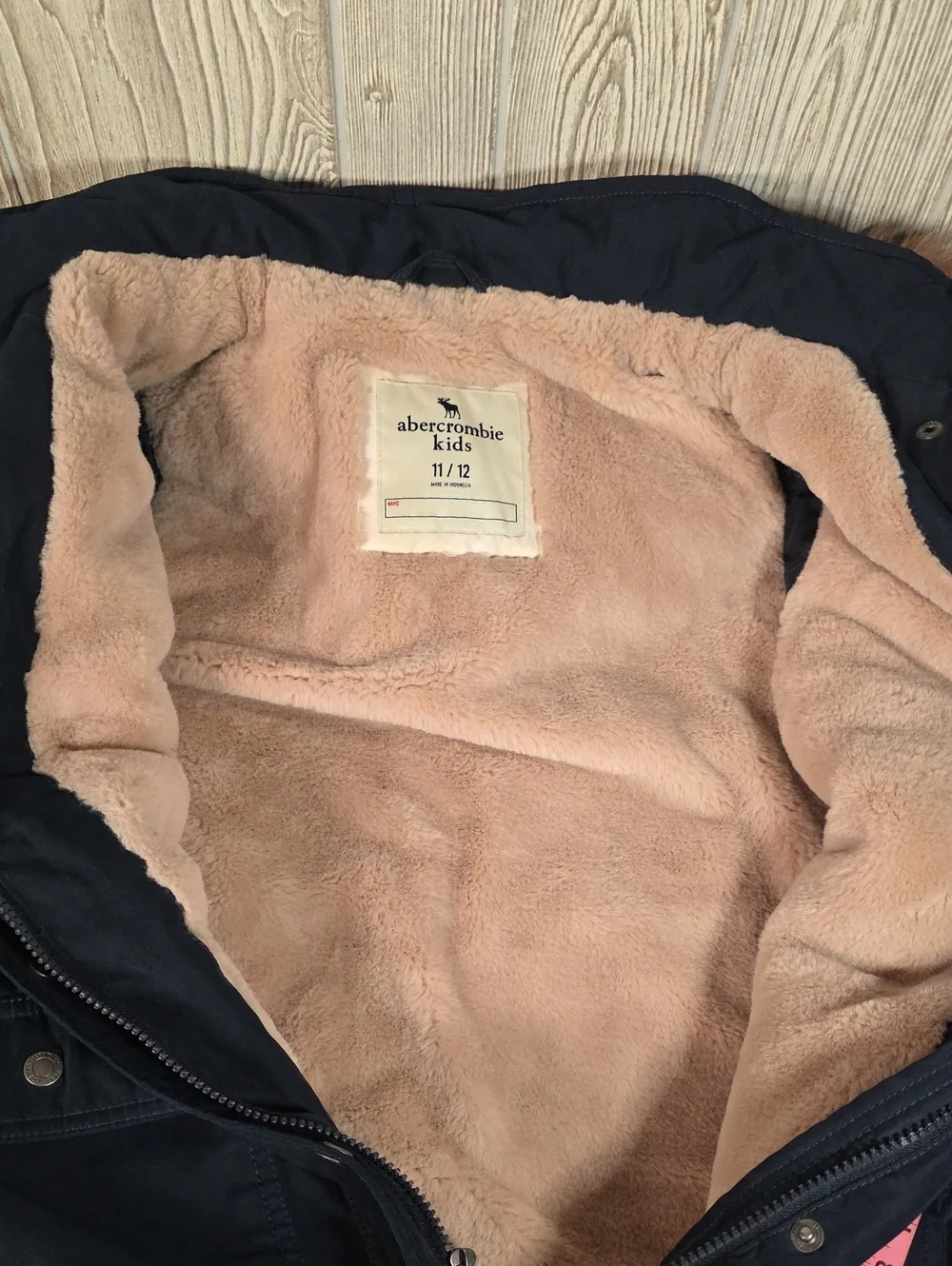 Abercrombie & Fitch Kids Navy Blue and Pink Lined Parka Coat Kids Size 11/12